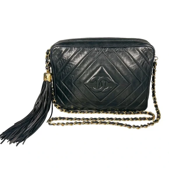 Chanel Black Lambskin Leather CC Quilted Camera Chain Crossbody Bag - Picture 1 of 17